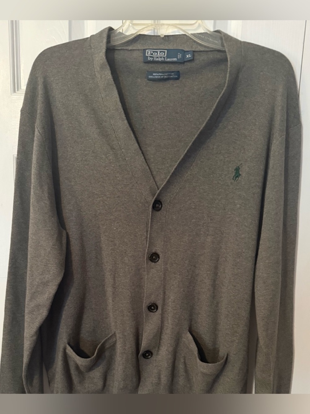 Polo Ralph Lauren Gray Cardigan Sweater with Green Pony